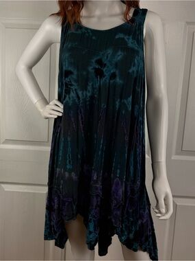 Sakkas Teal and Purple Tie-Dye Sleeveless Mini Dress